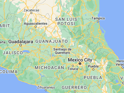Map showing location of Santiago de Querétaro (20.6, -100.38333)