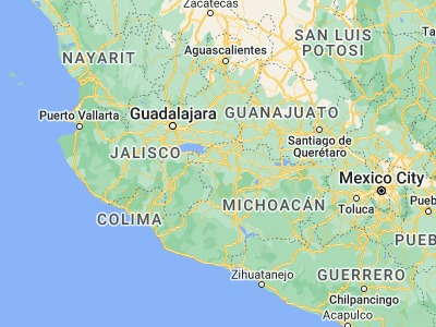 Map showing location of Santiago Tangamandapio (19.95572, -102.43636)
