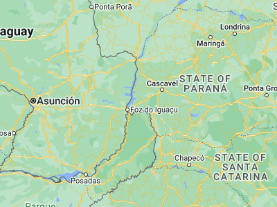 Map showing location of São Miguel do Iguaçu (-25.34806, -54.23778)