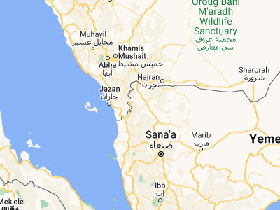Map showing location of Sāqayn (16.877, 43.52499)