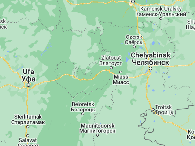 Map showing location of Satka (55.0425, 59.04)