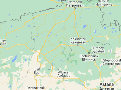 Map showing location of Saumalkol’ (53.2927, 68.105)