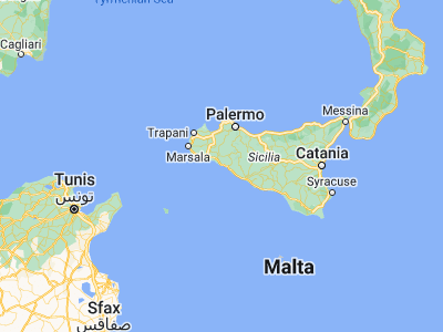 Map showing location of Sciacca (37.50693, 13.08399)