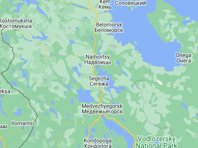 Map showing location of Segezha (63.74147, 34.32218)