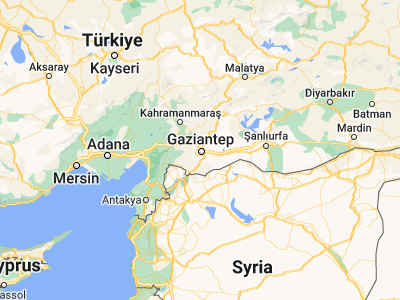 Map showing location of Şehitkamil (37.0846, 37.35673)
