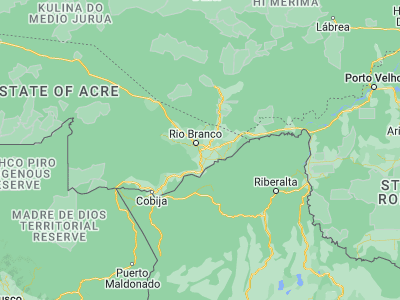 Map showing location of Senador Guiomard (-10.15222, -67.73917)