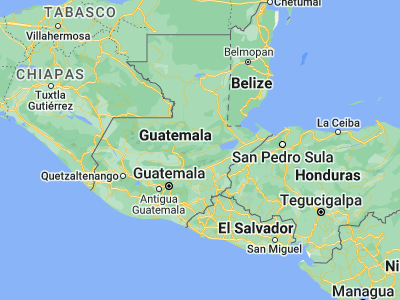 Map showing location of Senahú (15.4, -89.83333)