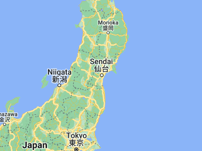Map showing location of Sendai (38.26889, 140.87194)