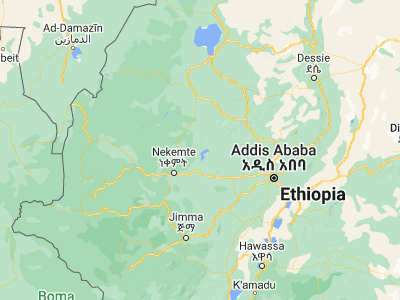 Map showing location of Shambu (9.56667, 37.1)