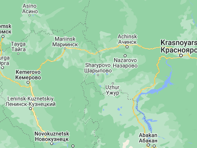 Map showing location of Sharypovo (55.54028, 89.20083)