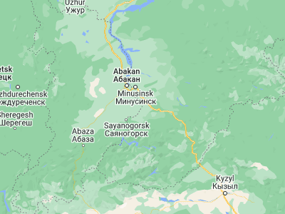 Map showing location of Shushenskoye (53.325, 91.93556)