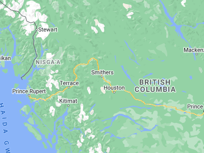 Map showing location of Smithers (54.78036, -127.17428)