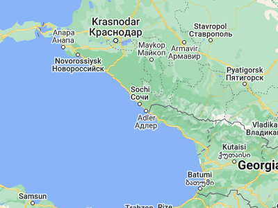 Map showing location of Sochi (43.59917, 39.72569)