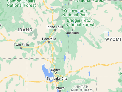 Map showing location of Soda Springs (42.65437, -111.60467)