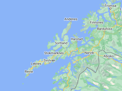 Map showing location of Sortland (68.69494, 15.41618)