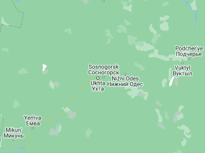 Map showing location of Sosnogorsk (63.60229, 53.88175)