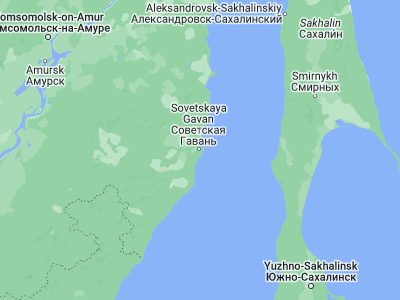 Map showing location of Sovetskaya Gavan’ (48.97215, 140.28919)