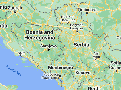 Map showing location of Srebrenica (44.10748, 19.29669)