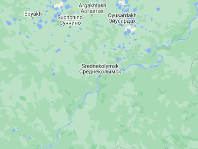 Map showing location of Srednekolymsk (67.45, 153.68333)