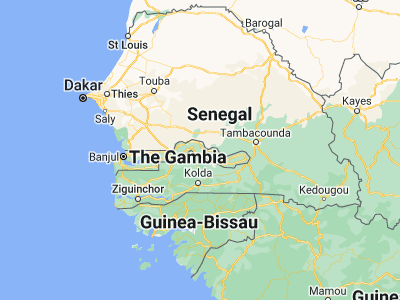 Map showing location of Sukuta (13.61667, -14.91667)