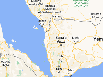 Map showing location of Sūq Shamar (15.885, 43.36806)