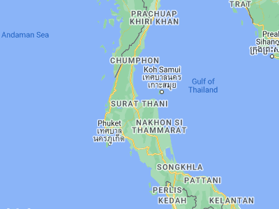 Map showing location of Surat Thani (9.14011, 99.33311)