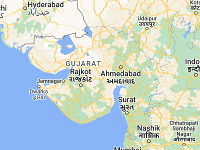 Map showing location of Surendranagar (22.7, 71.68333)