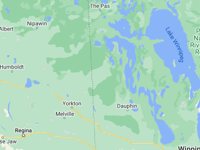 Map showing location of Swan River (52.1058, -101.26759)