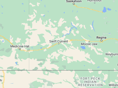 Map showing location of Swift Current (50.28337, -107.80135)