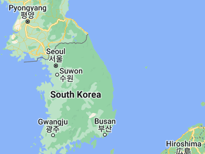 Map showing location of T’aebaek (37.1759, 128.9889)