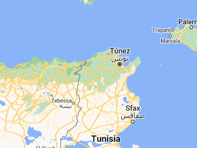 Map showing location of Tabursuq (36.45692, 9.24751)