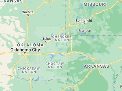 Map showing location of Tahlequah (35.91537, -94.96996)
