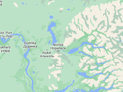 Map showing location of Talnakh (69.4865, 88.3972)