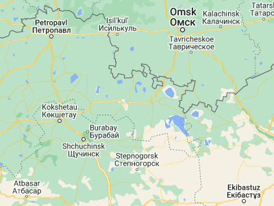 Map showing location of Talshyq (53.63736, 71.87404)