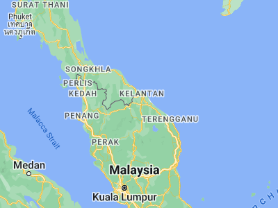 Map showing location of Tanah Merah (5.8, 102.15)