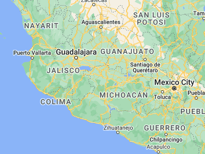 Map showing location of Tangancícuaro de Arista (19.88667, -102.20514)