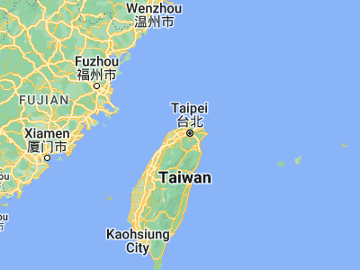 Map showing location of Taoyuan (24.9896, 121.3187)
