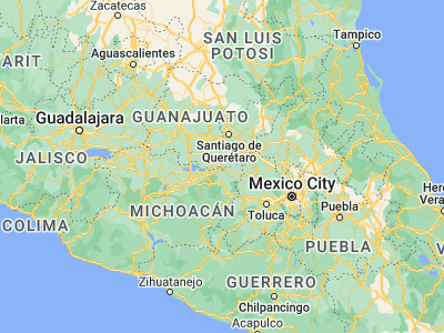 Map showing location of Tarandacuao (20.00237, -100.51911)