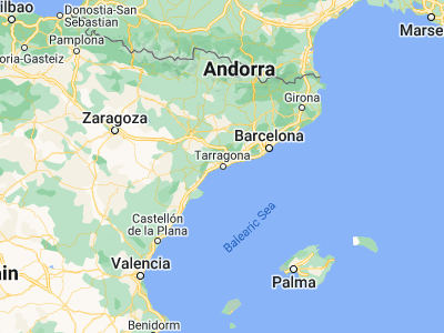 Map showing location of Tarragona (41.11667, 1.25)