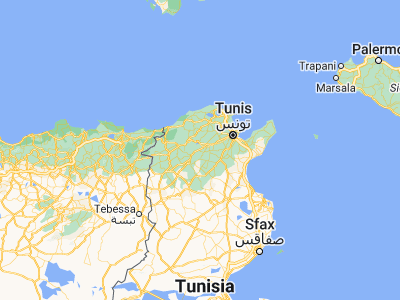 Map showing location of Tastūr (36.5513, 9.44307)