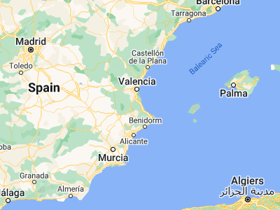 Map showing location of Tavernes de la Valldigna (39.06667, -0.26667)