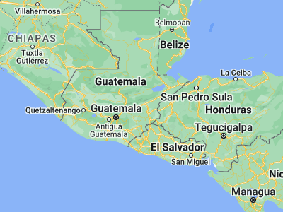 Map showing location of Teculután (14.98333, -89.71667)
