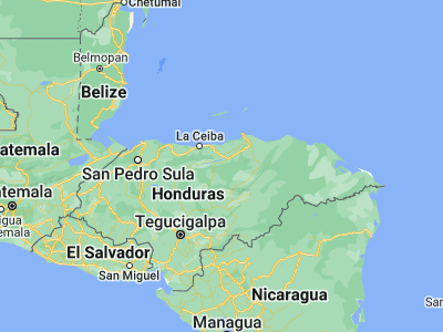 Map showing location of Tepusteca (15.41667, -86.31667)