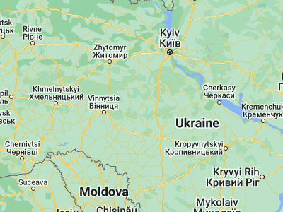Map showing location of Tetiyiv (49.3767, 29.66474)