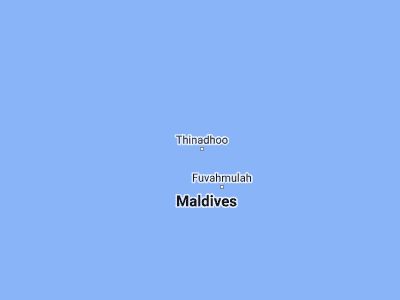 Map showing location of Thinadhoo (0.53333, 72.93333)