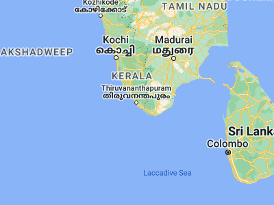 Map showing location of Thiruvananthapuram (8.50694, 76.95694)