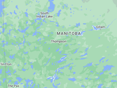 Map showing location of Thompson (55.7435, -97.85579)