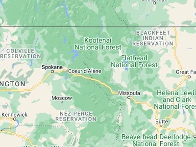Map showing location of Thompson Falls (47.59716, -115.34432)