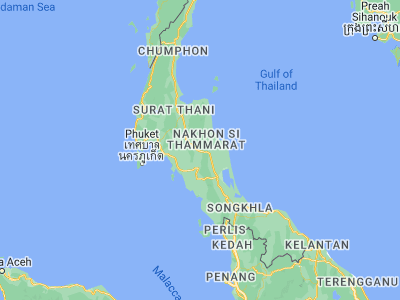Map showing location of Thung Song (8.16453, 99.68039)