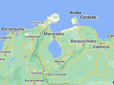 Map showing location of Tía Juana (10.25838, -71.36865)